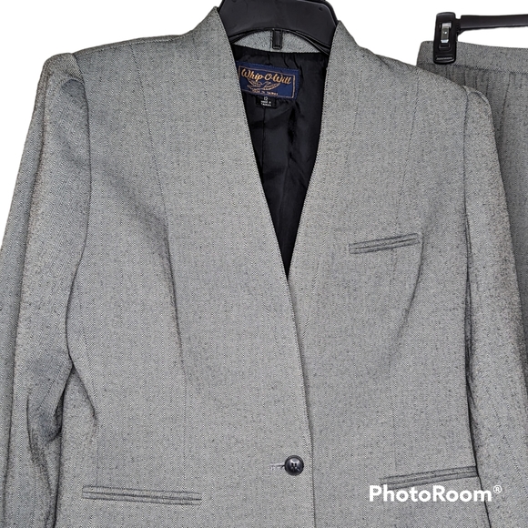 Whip-o-Will Skirt Suit Women's Sz 12 Gray Herringbone 2 Piece Vintage Work Wear - Picture 10 of 16
